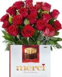 Červené růže + Merci - rozvoz květin