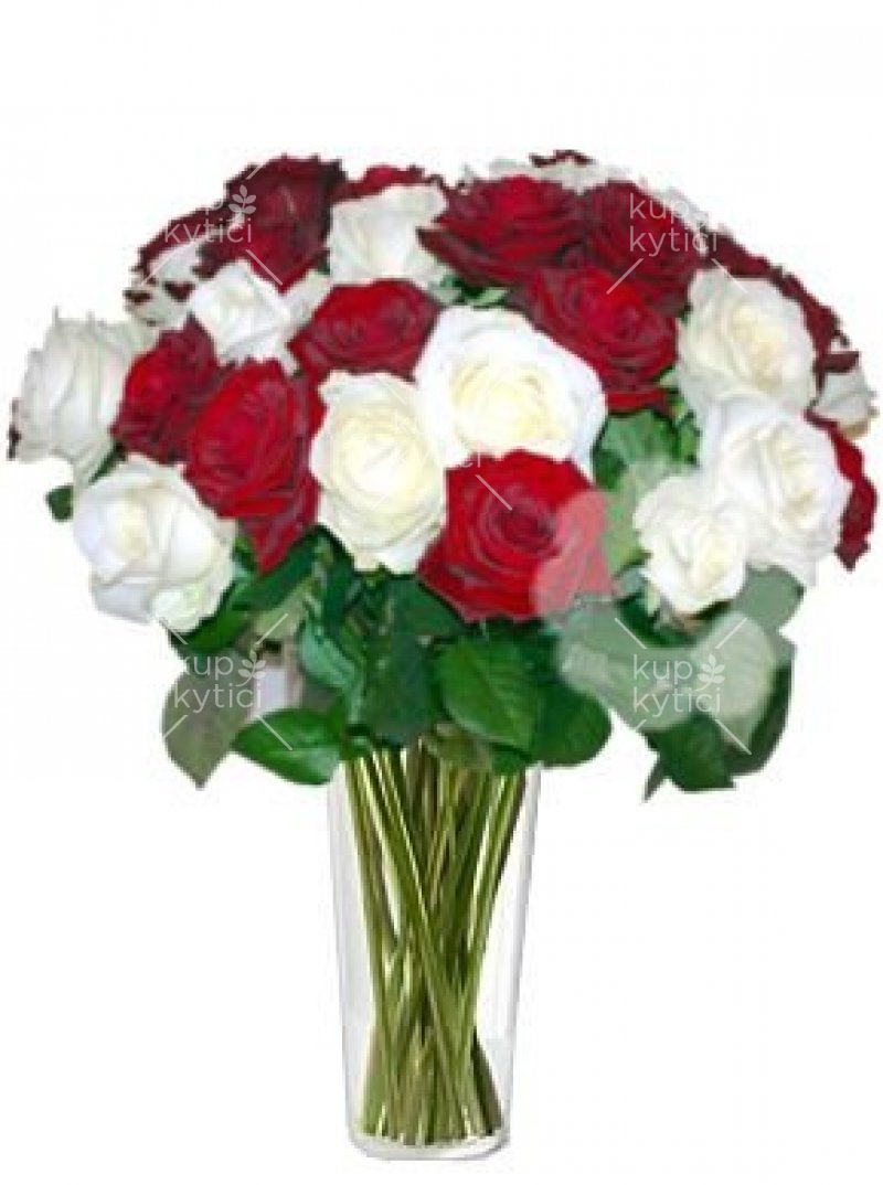 Bouquet of white and red roses