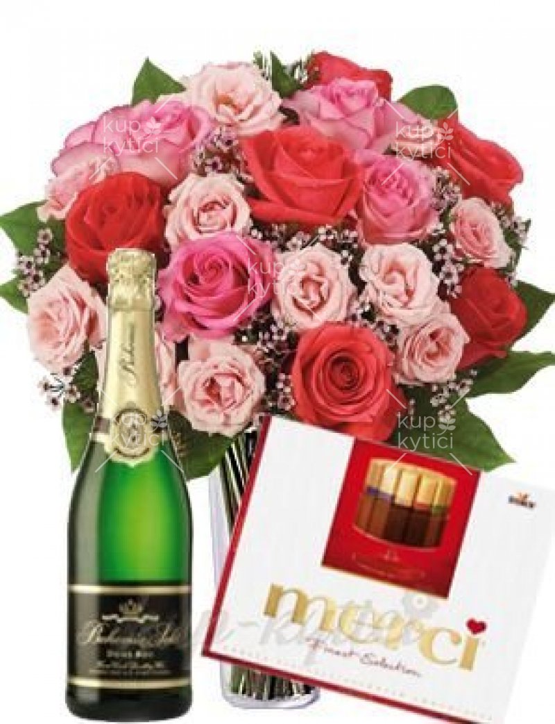 Gift set Samantha bouquet, Merci and sparkling wine