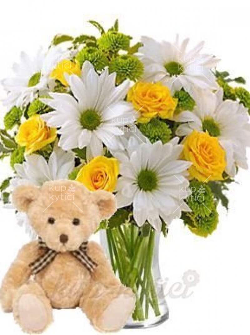 Fresh bright bouquet Blinda with a teddy bear