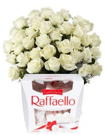 KYTICE BÍLÝCH RŮŽÍ + RAFFAELLO 150 g