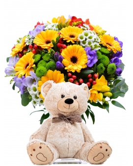 Bouquet HAPPY + plush bear