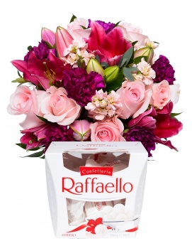 Bouquet ROZA + Raffaello 150 g